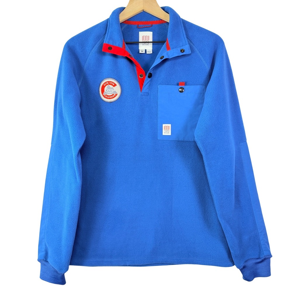 Topo Designs Coors Light Polartec Fleece Snap Pullover Mens Medium Blue Jacket
